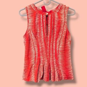Tracy Reese Red Printed Silk Cotton Sleeveless V-Neck Peplum Top Retro